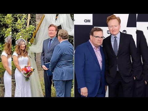Former sidekick Andy Richter's 'Low-Key House Party' wedding to Jennifer is officiated by Conan...