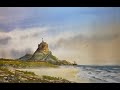 Lindisfarne Castle on Holy Island in Northumberland. Watercolour.