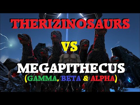 Therizinosaurs VS Megapithecus (Gamma, Beta & Alpha) [The Island, Official] Ark: Survival Evolved