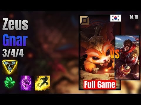 Zeus Top Gnar vs Wukong lol KR solo rank Full Game 14.18