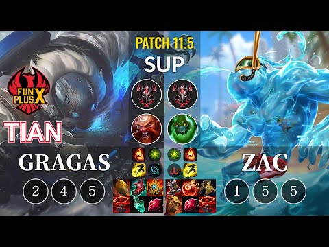 FPX Tian Gragas vs Zac Sup - KR Patch 11.5