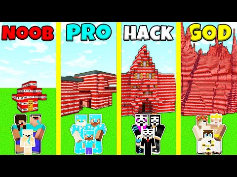 Minecraft Battle: NOOB vs PRO vs HACKER vs GOD: TNT BLOCK BASE HOUSE BUILD CHALLENGE / Animation