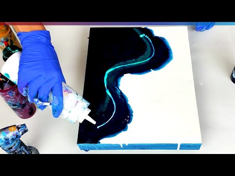 CURLY Flow?? 😍 Just PAINT and WATER 💙Acrylic Pouring ~ Dutch Pour ~ Turquoise + PRUSSIAN Blue + Gold