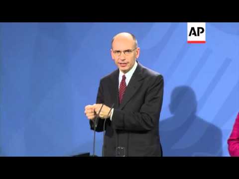Merkel meets new Italian PM Letta who urges EU to focus on fostering growth