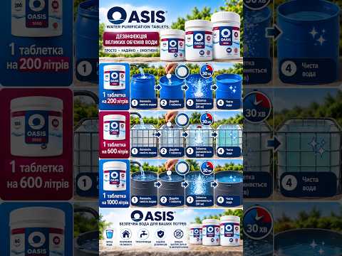 Таблетки для дезинфекции питьевой воды Oasis 5000 банка 60 таблеток на 60 000 л (1 таблетка на 1000 л, 8,68 г NaDCC) - фото 1 - id-p2980638737