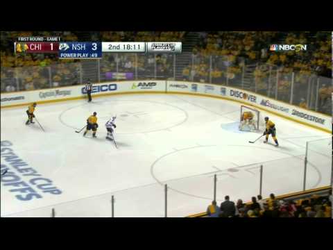 Niklas Hjalmarsson snapshot goal 3-1 Chicago Blackhawks vs Nashville Predators April 15 2015 NHL