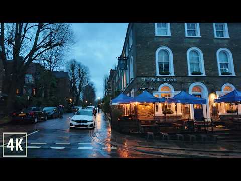 ☔️ Rainy London Walk through Hampstead Village at Sunset 4K