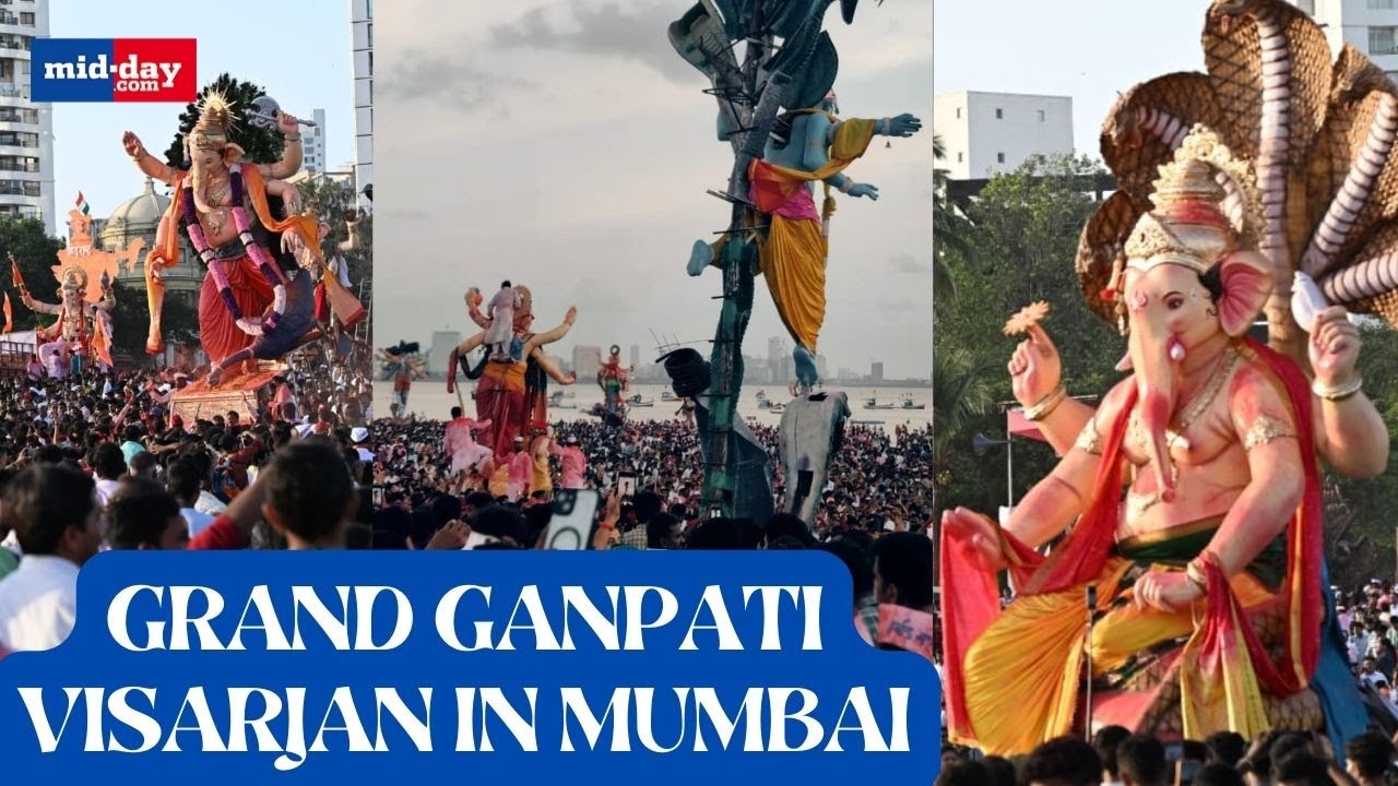 Ganpati Visarjan 2024: Devotees immerse Ganpati idols at Mumbai’s Chowpatty as festival concludes