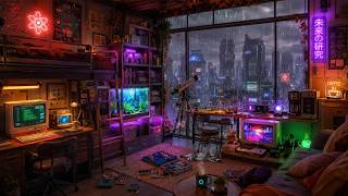 Rainy Night Japanese Lofi 🌧️ Retro Cyber Room Beats for Study, Relaxation and Late-Night Calm