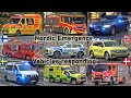 North Europe Emergency Vehicles Responding Fire Trucks Police Ambulance