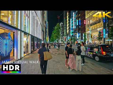 Caminhada noturna de Ginza em Tóquio, Japão • 4K HDR