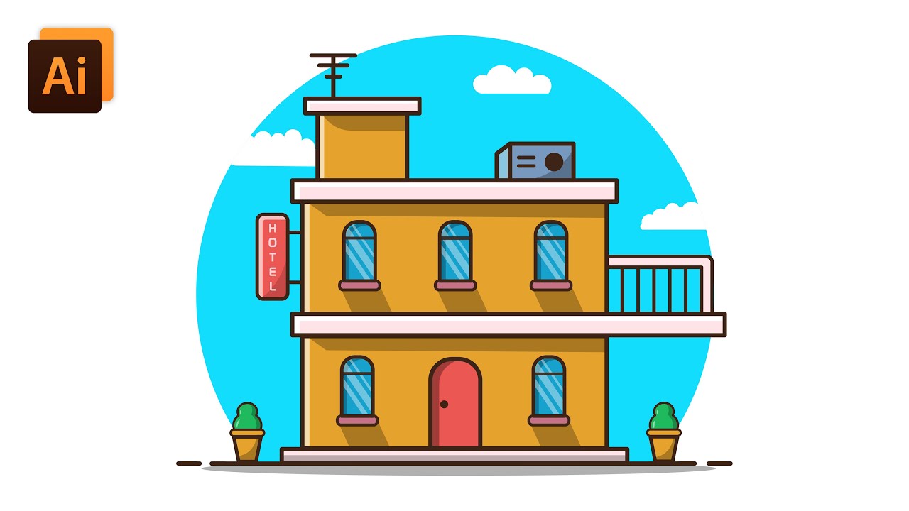 How to Create a Beautiful Flat House Design in Adobe Illustrator | Step by step house illustration