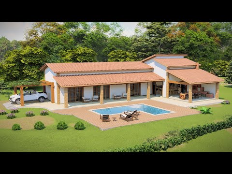 Casa de Campo em L com 3 quartos - Compre o Projeto na Descrição - P448