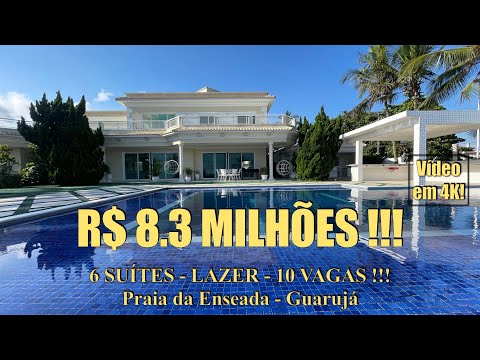 R$ 8.3 MILHÕES !!! MANSÃO DE ALTO PADRÃO DE FRENTE PARA O MAR - PRAIA DA ENSEADA - GUARUJÁ !!!