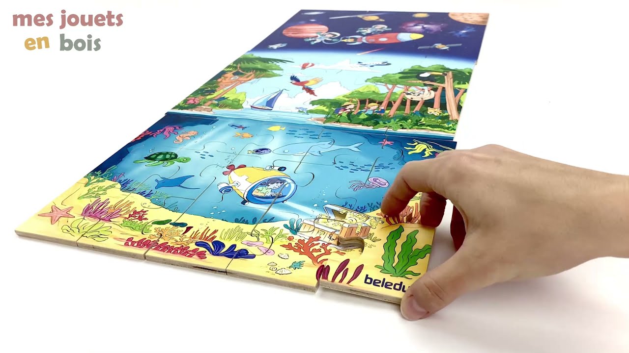 Puzzle 45 pièces en bois pour enfant - Des profondeurs marines au cosmos