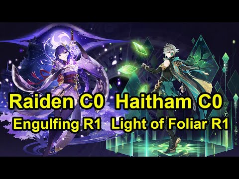 Raiden C0 Engulfing R1 & Alhaitham C0 Light of Foliar R1 Spiral Abyss floor 12 genshin Impact
