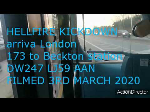 HELLFIRE KICKDOWN arriva London 173 to Beckton station DW247 LJ59 AAN Wright Gemini 2/ VDL DB300