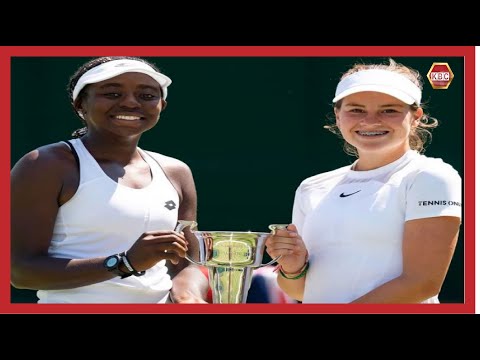 Angela Okutoyi and Holland’s Rose Marie Nijkamp in the finals of the Girls’ Doubles at Wimbledon