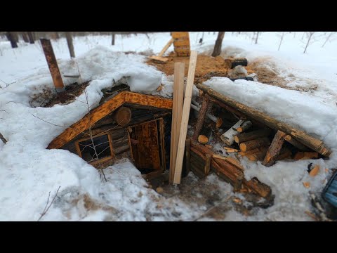 ALEX WILD dugout life: Finishing the SECOND ROOM with boards. A guest in the LOG CABIN. PART 22