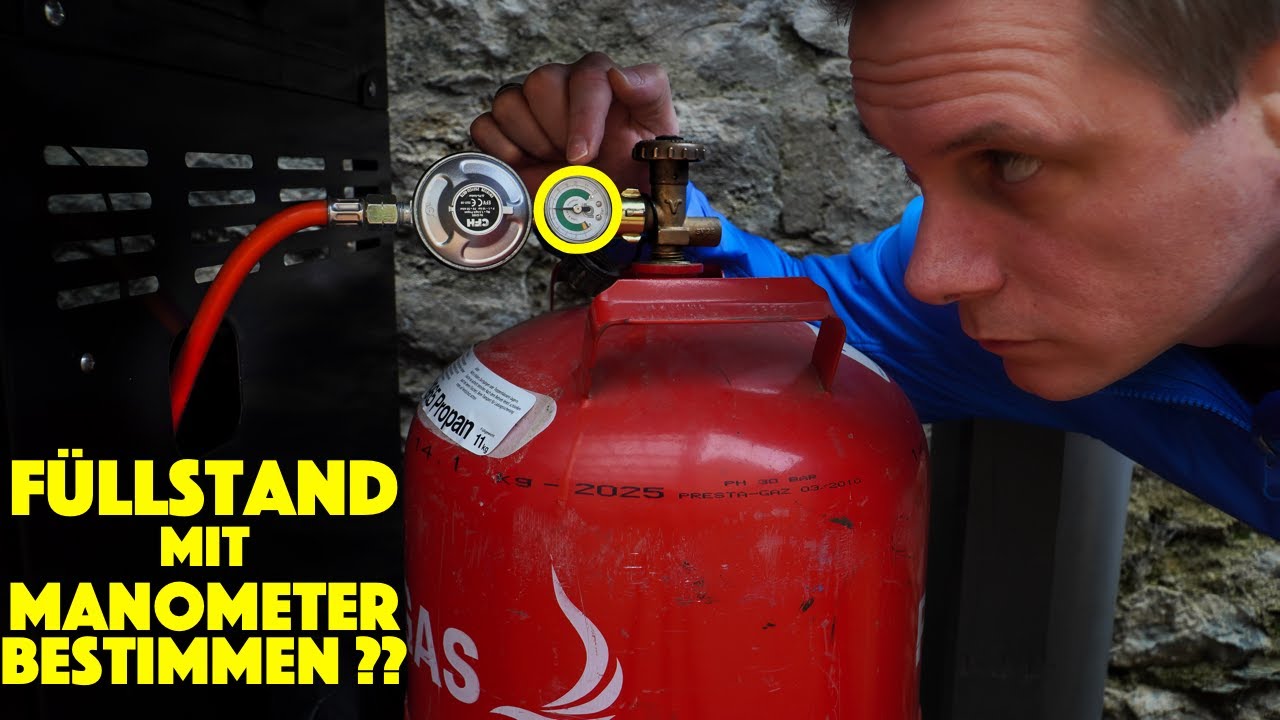 Gasflasche Füllstand ermitteln mit Manometer? Wie viel Gas ist für den Gasgrill übrig? - deutsch