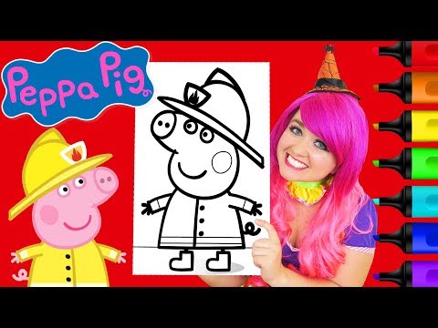 Coloring Peppa Pig Firefighter Coloring Page Prismacolor Colored Paint Markers | KiMMi THE CLOWN Video
