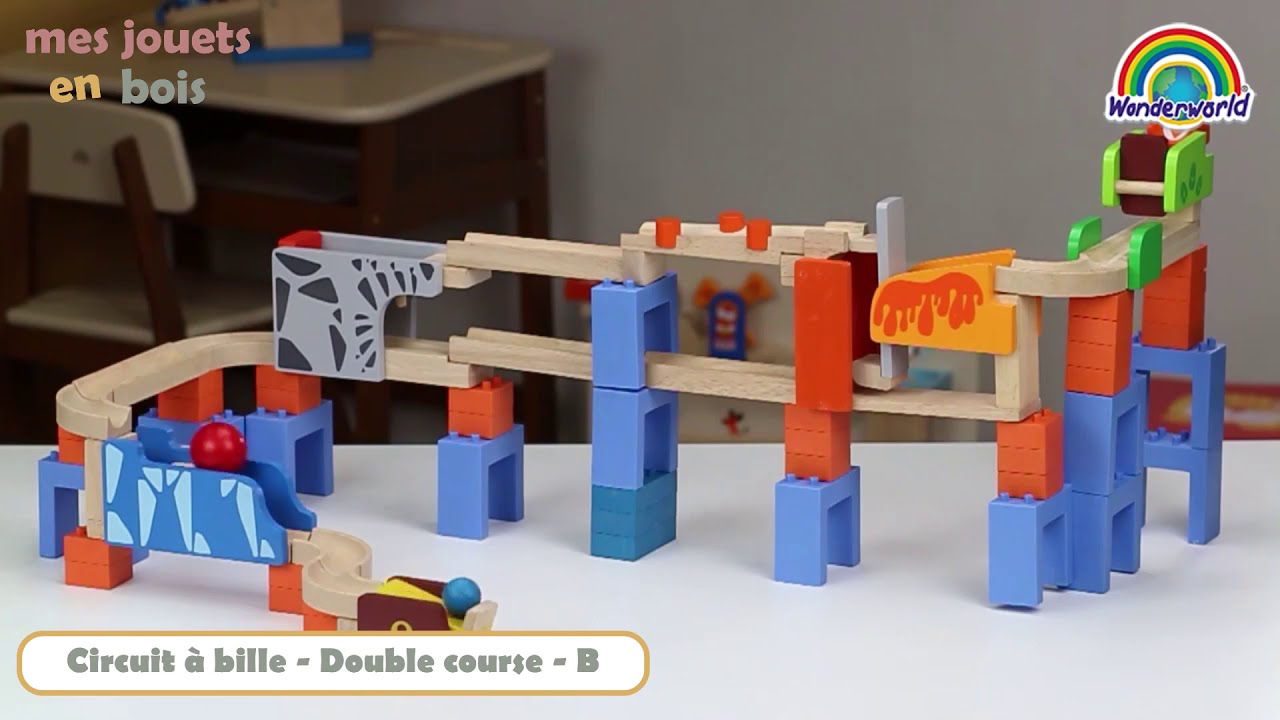 Circuit à billes en bois pour enfant - Double course