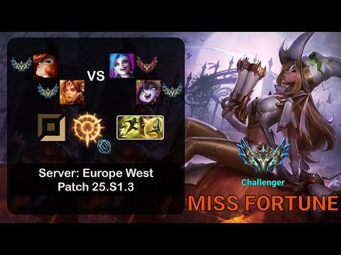 Miss Fortune ADC + Leona vs Jinx + Lulu - EUW Challenger - Patch 25.S1.3