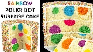 Rainbow Polka Dot Cake - Surprise Inside Sprinkle Cakes with Cupcake Addiction