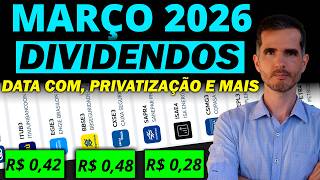 DIVIDENDOS EM MARÇO DE 2026, DATA COM, LUCROS, PRIVATIZAÇÃO E MAIS! CXSE3, CSMG3, ITUB3, SAPR4, GOAU