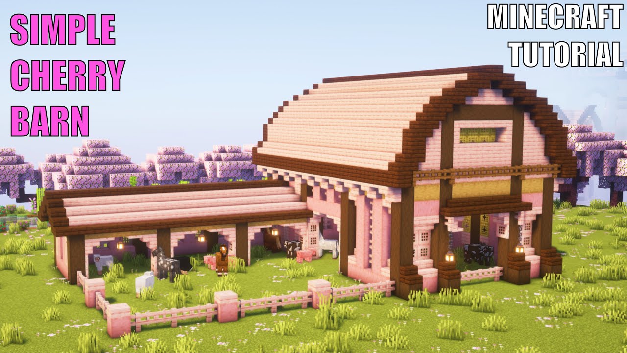 Minecraft Simple Cherry Blossom Barn Tutorial