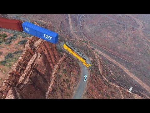 Trains vs Cliff BeamNG.Drive