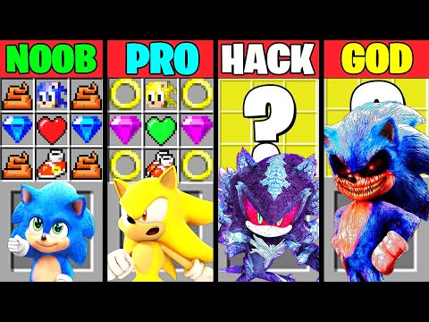 Minecraft Battle: SUPER SONIC MUTANT CRAFTING CHALLENGE NOOB vs PRO vs HACKER vs GOD Funny Animation