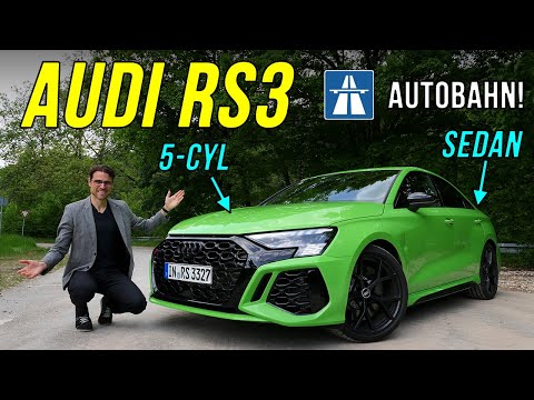 Audi RS3 driving REVIEW with Germany Autobahn 2022 RS3 saloon sedan