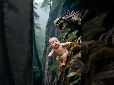 The orange cat saved a cute little baby from the monster's jaws!#funnycats#funnyvideo#funny