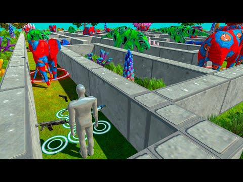 🔥PFS DEATH RUN IN MAZE WITH OBSTACLES SUPERMAN and SPIDERMAN TEAM - Animal Revolt Battle Simulator