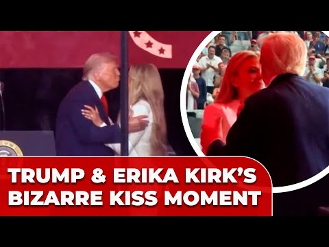 TRUMP and ERIKA KIRK'S bizarre kiss moment at CHARLIE KIRK MEMORIAL
