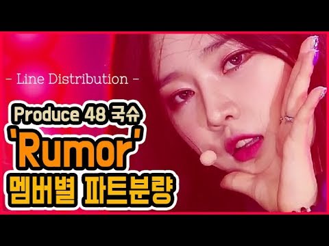 프로듀스 48 국슈 'Rumor'  멤버별 파트분량 가사 포함 - Produce 48 Nation's Hot Issue 'Rumor' Line Distribution -