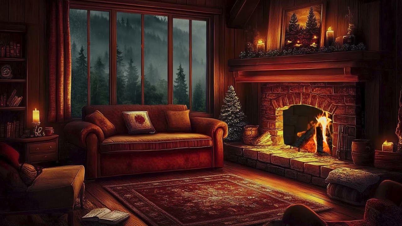 Tranquil Cabin Escape | Heavy Rain and Crackling Fireplace Sounds for Deep Relaxation, Sleep, Focus