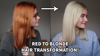 RED TO BLONDE HAIR TRANSFORMATION! | Colour B4 + lightening process!