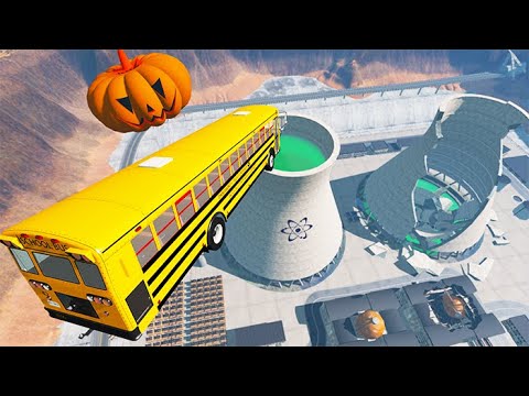 Beamng Drive - Car Jumps Into Nuclear Centrale Halloween Edition | BeamNG-Destruction