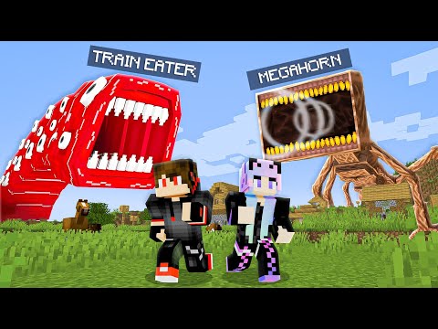 TRAIN EATER vs MEGAHORN CHALLENGE in Minecraft!