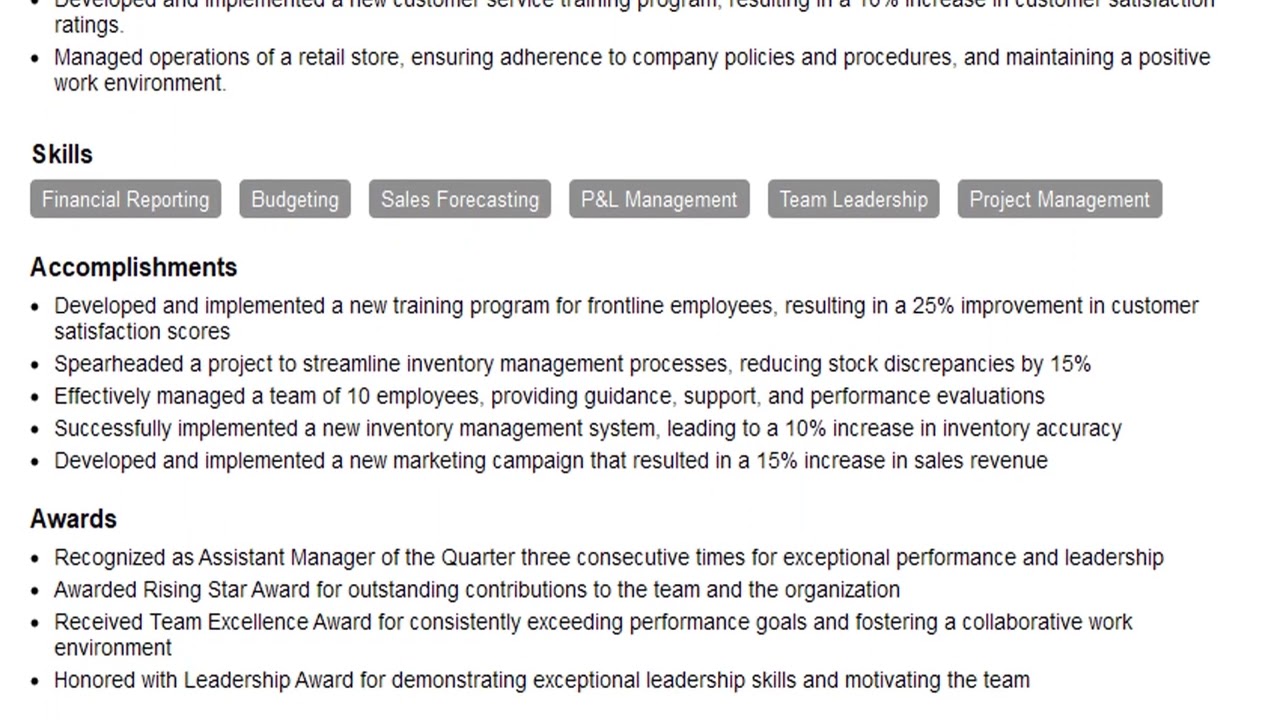 How to Create a Assistant Manager Resume in 2 Mins | ResumeGemini