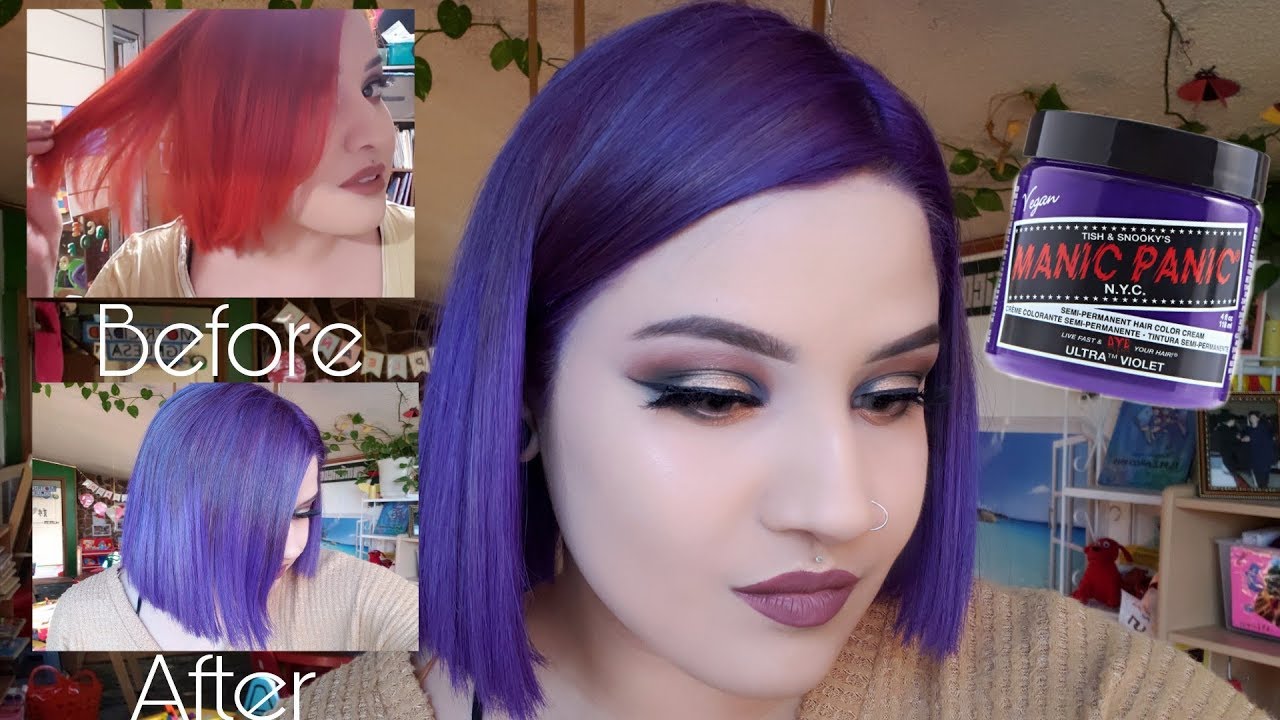 Dying my hair purple using ultra violet from manic panic [from orange hair to purple]