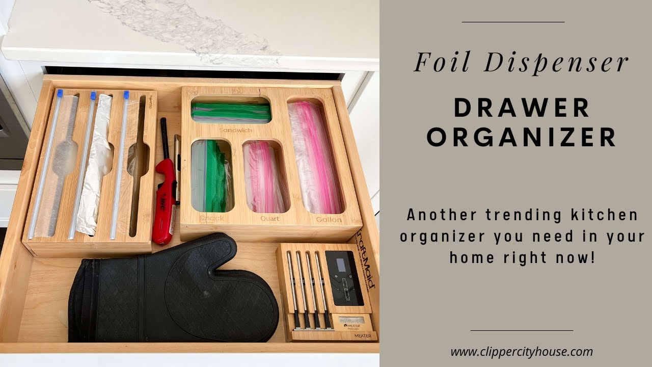 Kitchen Foil and Saran Wrap Dispenser Drawer Organizer #kitchenorganization #kitchentips #shorts