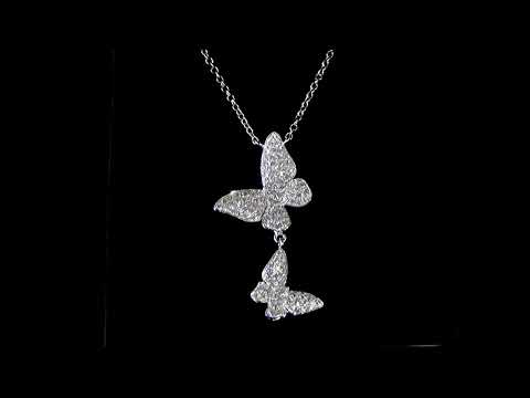 18k White Gold 0.77ct (TDW) Cluster Diamond 2 Butterflies Pendant Necklace