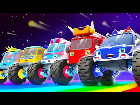 Five Monster Trucks | Learning Vehicles | Number Song | Fire Truck, Police Car | Kids Song | BabyBus