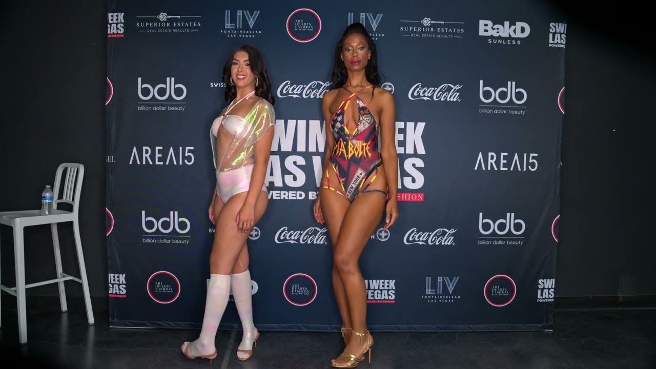 Models pose: Autumn Rain in Pia Bolte & Tiffany Joy Conde in Sugarpuss Swim at AHF LVSW