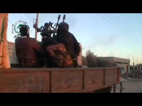 التصدي للطيران الحربي في مدينة إنخل في ريف درعا بواسطة رشاش 23 من قبل لواء شهداء المسيفرة