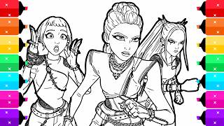 Coloring Huntrix Fight Scene KPop Demon Hunters Coloring Page