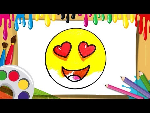 How to draw and color emoticons heart eyes emoji for kids learn coloring videos